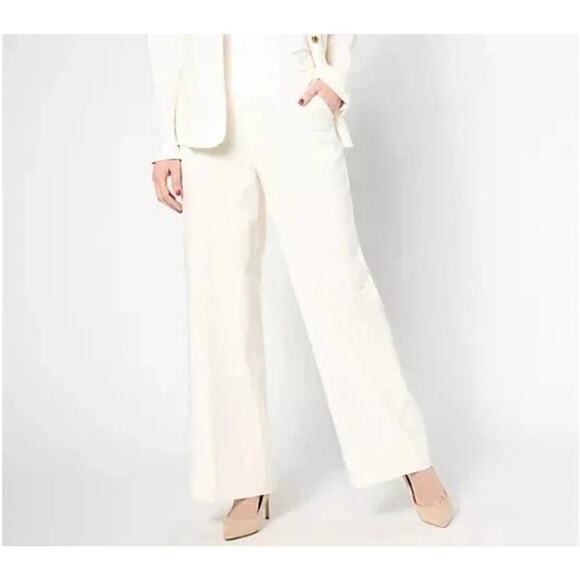 Studio Park x Leah Williams Pants - Studio Park x Leah Williams Elevated Linen Wide Leg Trousers 3X Petite Ivory